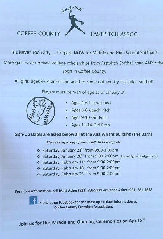Coffee County Fastpitch League to Hold Signups