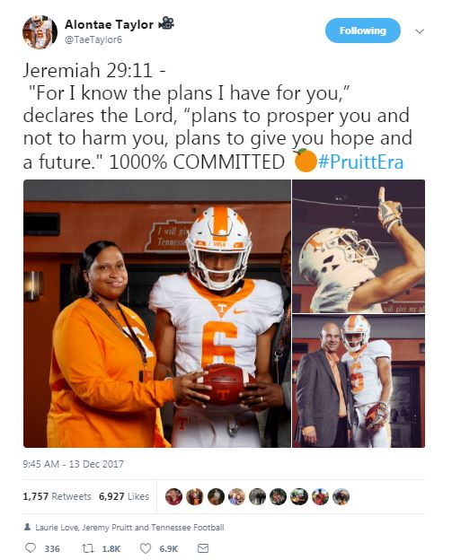 Alontae Taylor Re-Commits to Tennessee