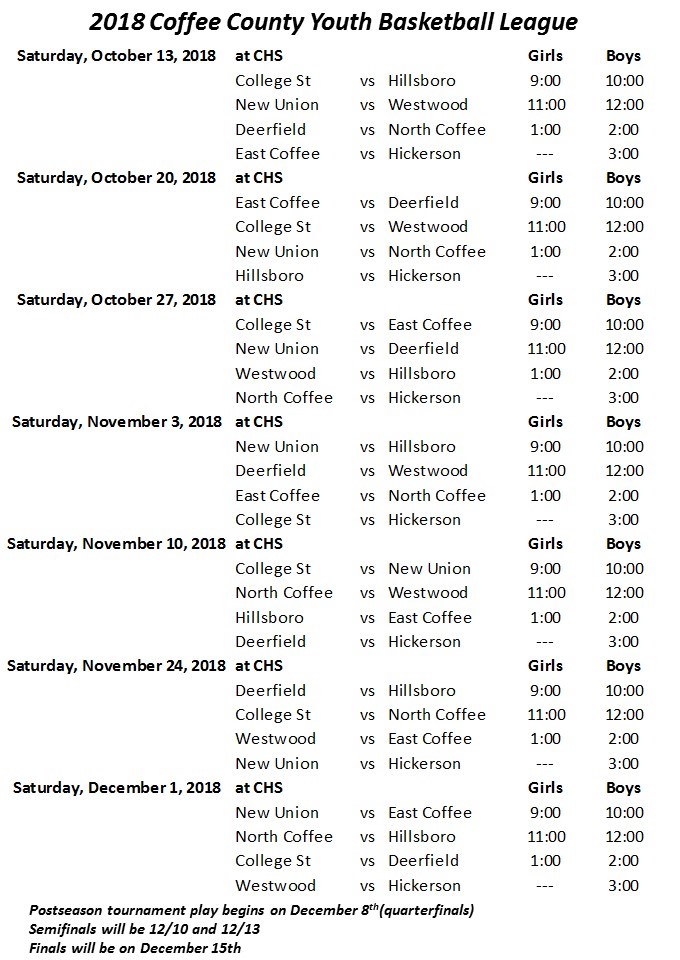 Elementary Basketball League Schedule Released