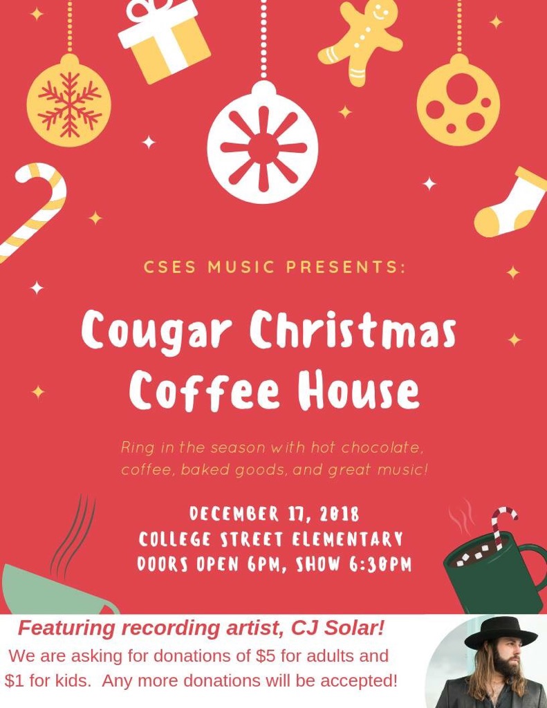 Cougar Christmas Coffee House is Monday at College St Elementary School