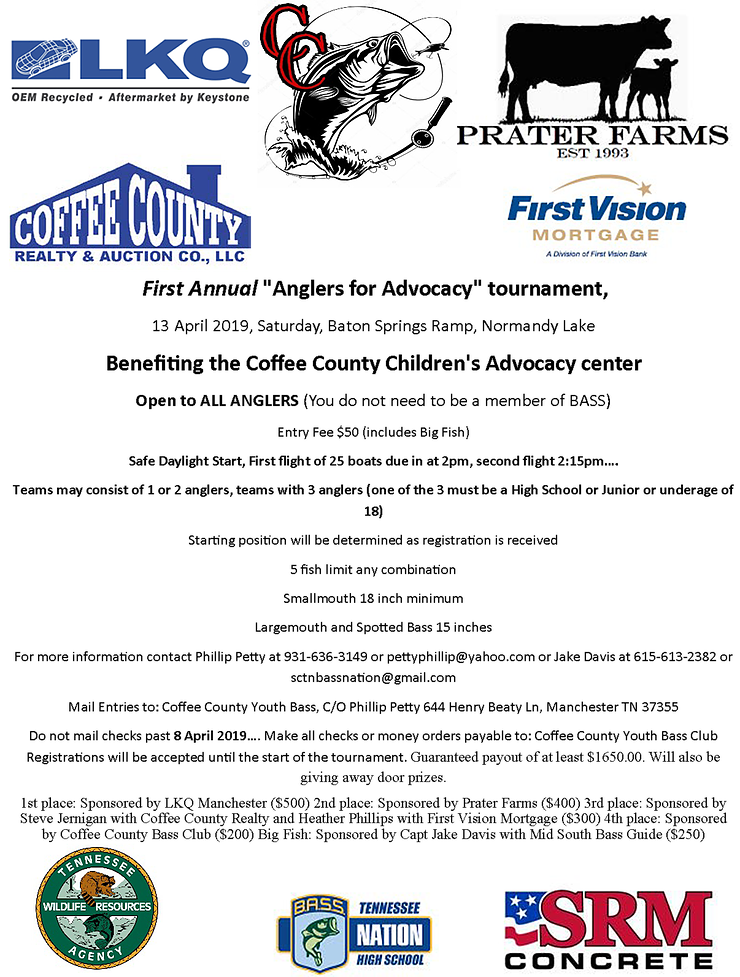 “Anglers for Advocacy” Fishing Tournament to Benefit Coffee County Children’s Advocacy Center
