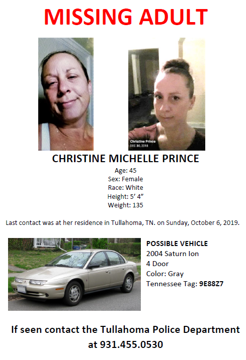 Tullahoma Police issue alert for missing adult