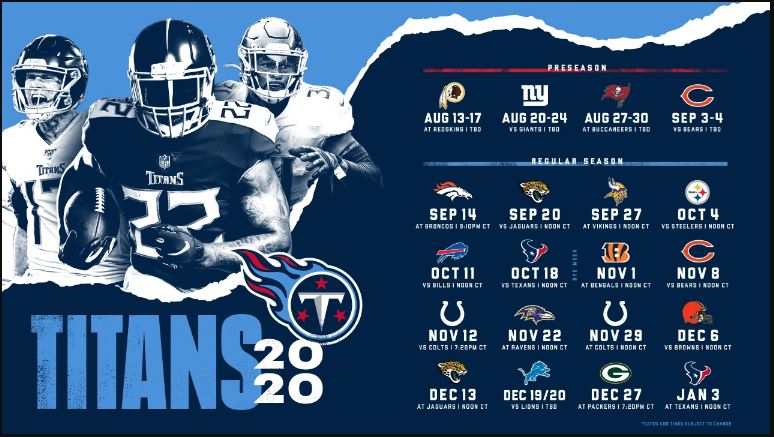 Titans Release 2020 Schedule, and it Includes Three Prime-Time Contests