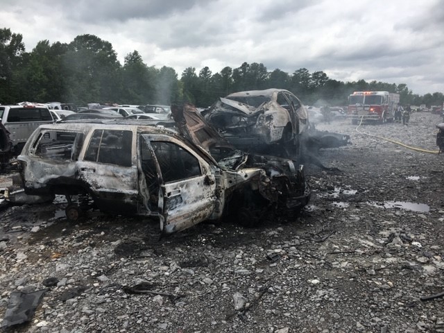 Manchester fire crews respond to multiple vehicle fires at LKQ Monday