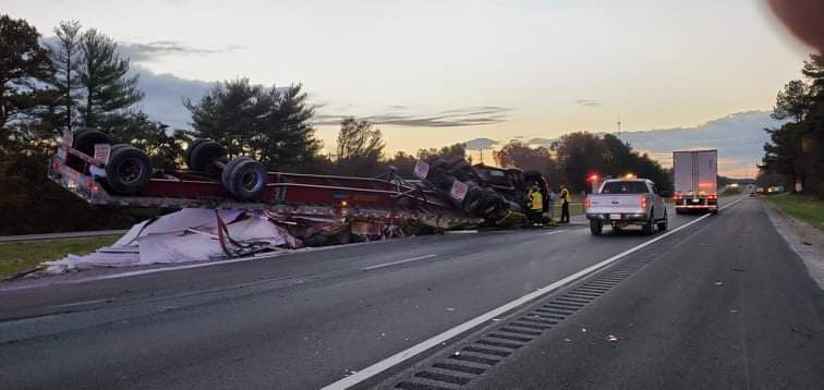 Overturned tractor trailer snarls Manchester traffic Thursday