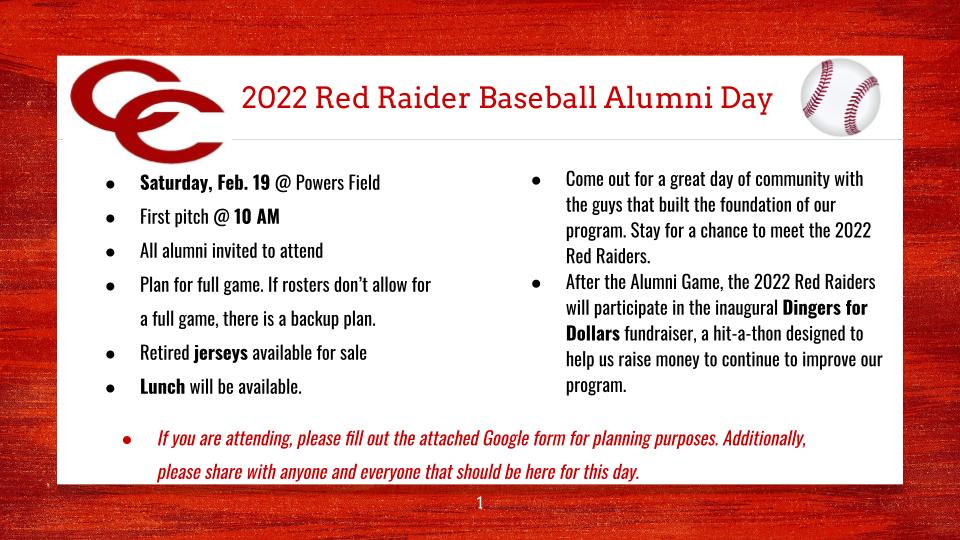 Raider baseball invites former players to alumni game this weekend